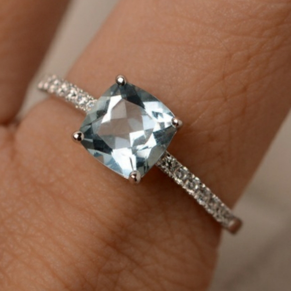 Aquamarine .925 Sterling Silver Ring - Picture 3 of 5